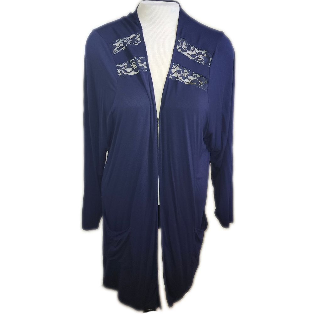 Torrid Navy Blue Lace Yoke Long Lightweight Cardigan, 5x